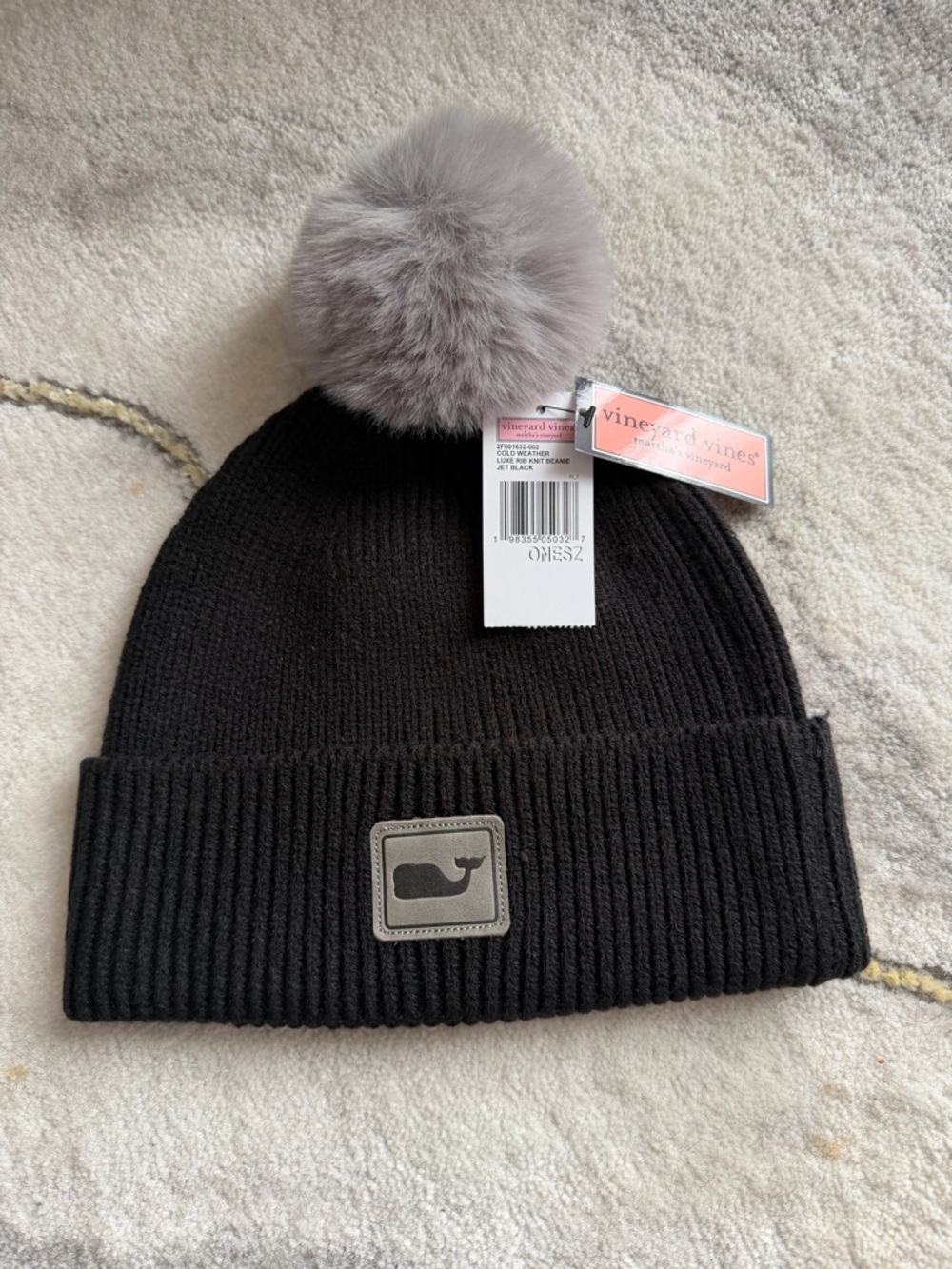 Vineyard Vines cold weather luxe rib knit beanie- jet black